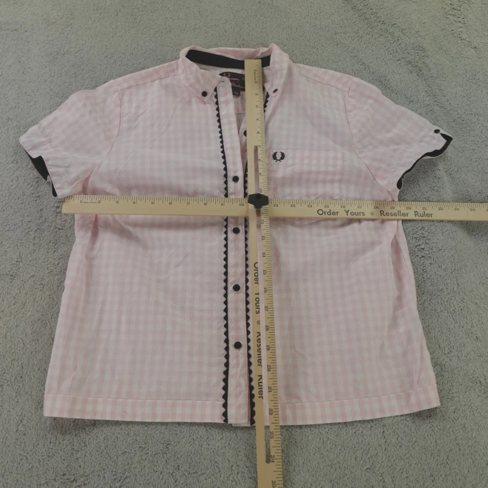 Top Fred Perry Amy Winehouse para mujer 42 EU 10 EE. UU. rosa blanco guinga abotonada Foto 4 de 4