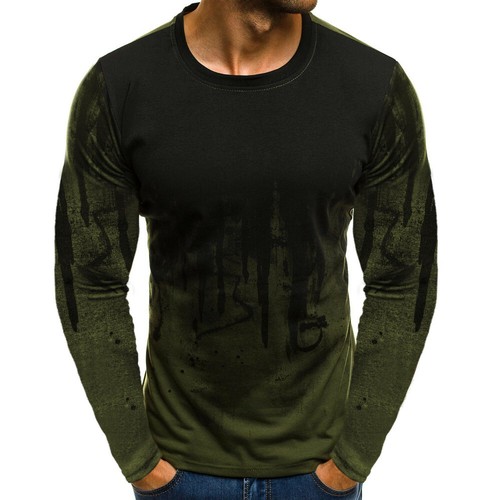 Men Gradient Casual Gym Muscle Long Sleeve T-shirt Fitness Workout Sport Top - Picture 5 of 24