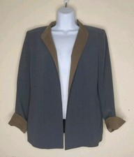 Kasper Blazer Women Size 10P Open Front Workplace Grey
