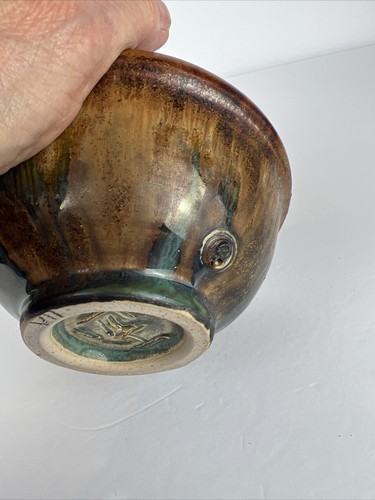 Pottery Bowl Blue Iridescent Drip Glaze Artist Signed 5.5” - Picture 9 of 12