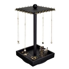 Necklace Holder Organizer Wooden Rotating Jewelry Display Stand Black