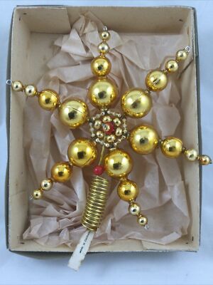 vintage czechoslovakia beaded glass tree topper in gold