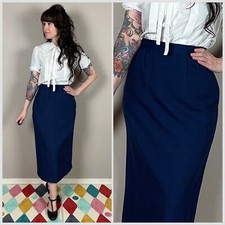 Vintage 1980s Deadstock Worthington Blue High Waisted Midi Skirt - 27" Waist