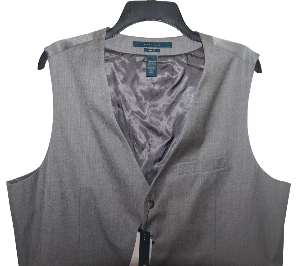 Perry Ellis Vest Tall XLT Slim Fit Brushed Nickel Silver Herringbone NWT (V-94) - Image 3 of 4