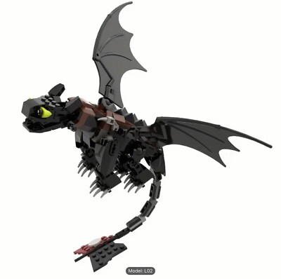 Night Fury Dragon (Toothless) and Light Fury Building Block Sets, 200+ pcs each