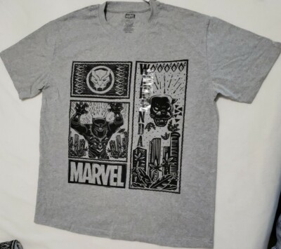 #ad Black Panther Wakanda Gray Black Graphic T Shirt Marvel Large $16.56