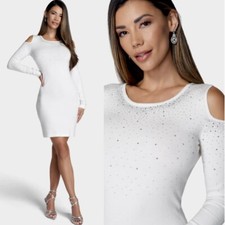 Bebe studded shoulder cut-out ivory sweater dress women Size XS