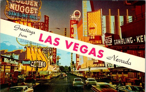 GREETINGS FROM LAS VEGAS NEVADA - CASINOS - VINTAGE POSTCARD - Foto 1 di 2