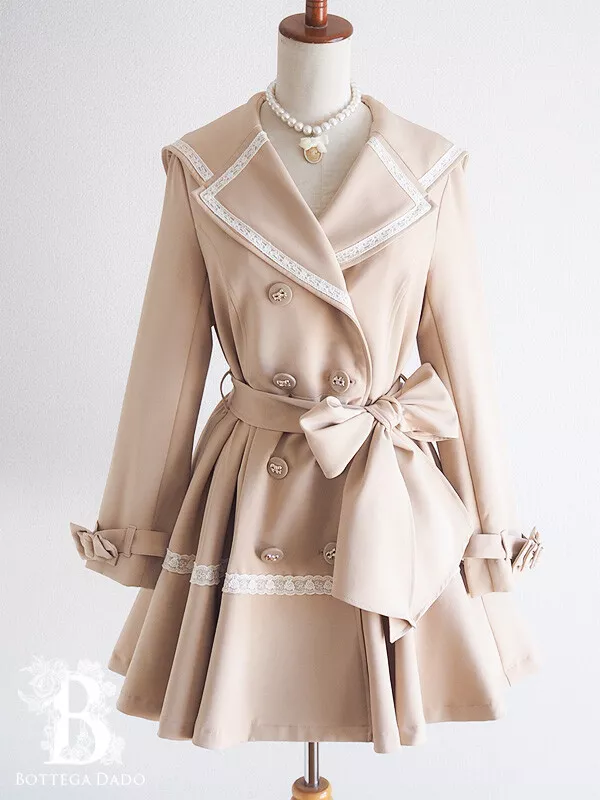 🌹LIZ LISA🌹Sailor Trench Coat Dress Ribbon Beige Milk Tea Romantic Japan  H223