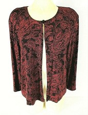 Jbs Womens M/l ? 3/4 Sleeve Red Black Glitter Paisley Stretch Lined Jacket (y)