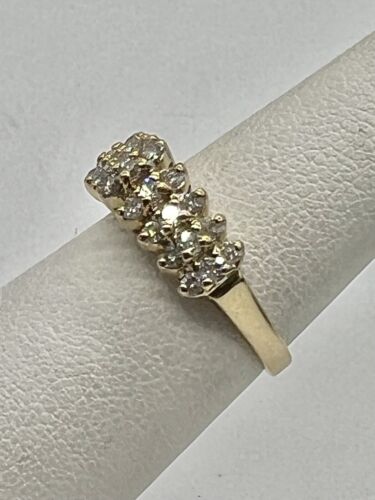 14K Solid Yellow Gold .35 Ctw Diamond Cluster Art Deco Ring Size 5.5 3.4grams - Picture 2 of 14