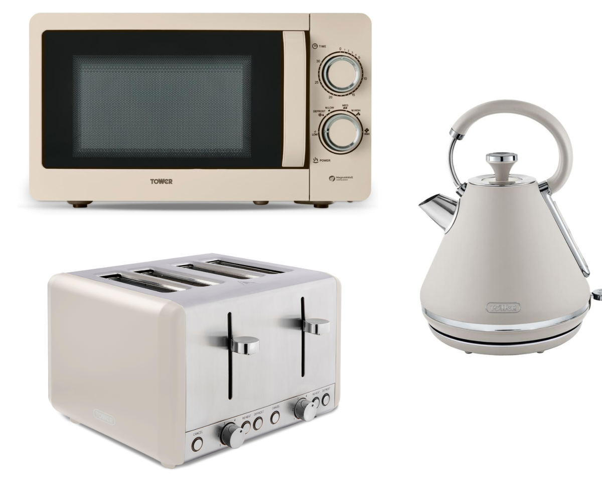 Tower Cavaletto Latte Pyramid Kettle Slice Toaster 800W 20L Microwave  Set
