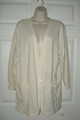 ARON  Unisex  XL Off White Sweater Button Down Front with Pockets 3/4 Sleeves 