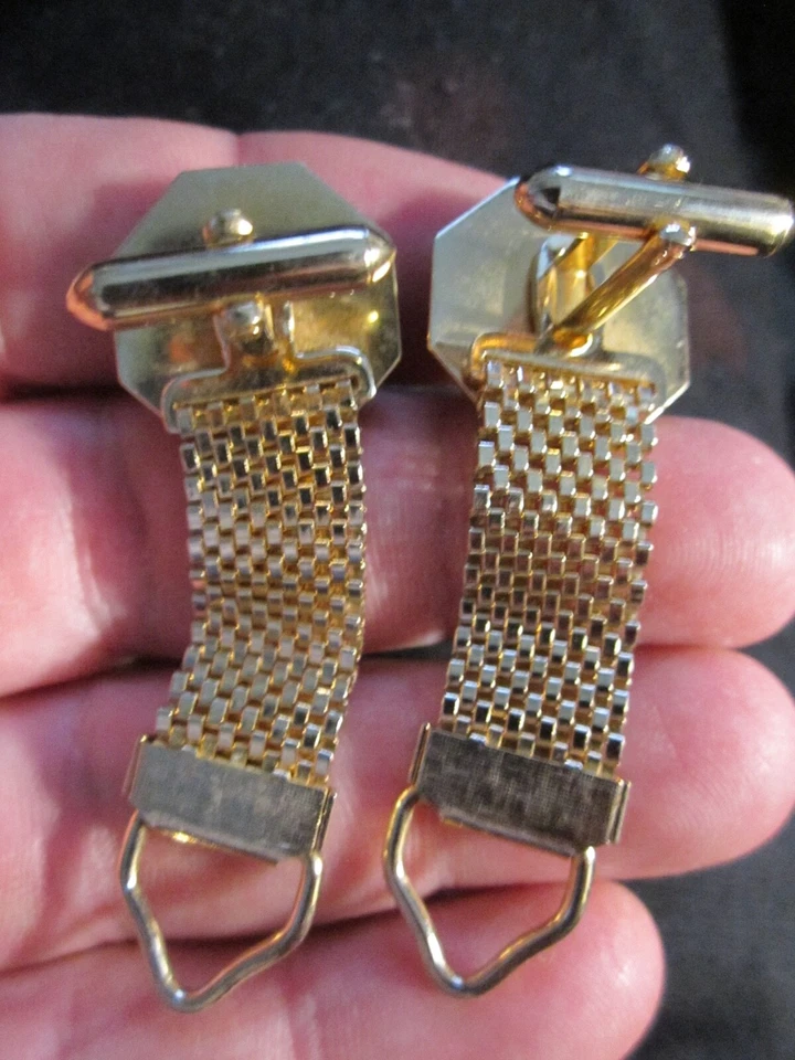 VINTAGE GENUINE TIGER EYE GEM STONE CUFF LINKS - TUB SC-6 Foto 3 de 3