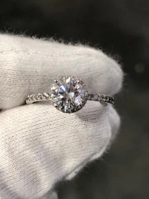 14k or Blanc Coupe Ronde Moissanite Halo Fiançailles Bague Naturel Pierres Sz7 - Photo 1/4