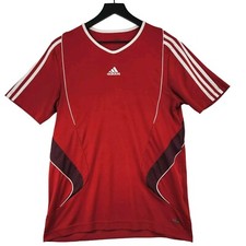 Adidas Youth Climacool Soccer Jersey Shirt Small Red V-Neck Active 3 Stripes