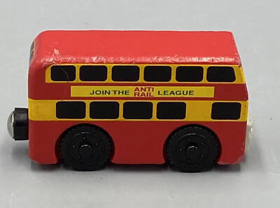 Thomas Wooden Bulgy Bus 2003 Train Set Railway Red Double Decker Bus