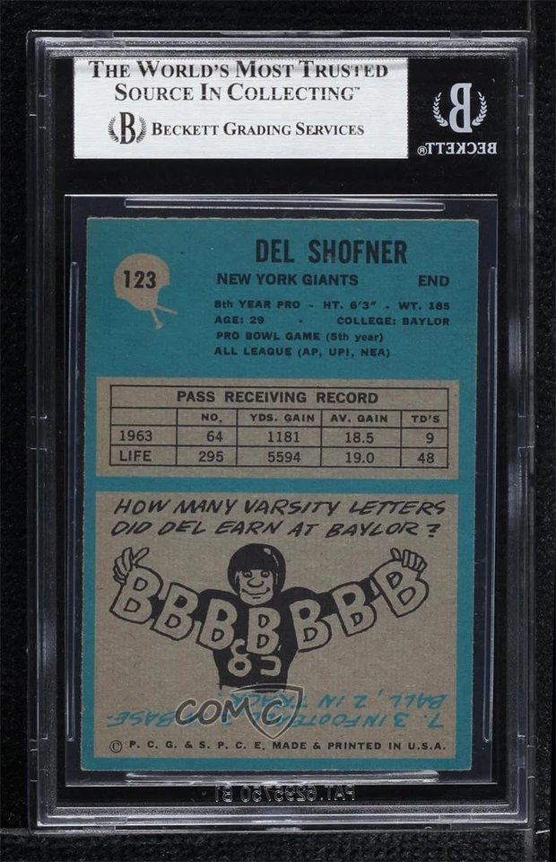 1964 Philadelphia Del Shofner #123 BGS 7.5 - Image 2 of 2