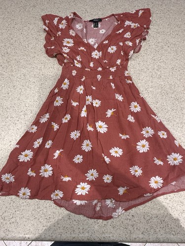 FOREVER 21 Size Small Women's Terracotta Country BOHO Dress Flutter Sleeve Daisy