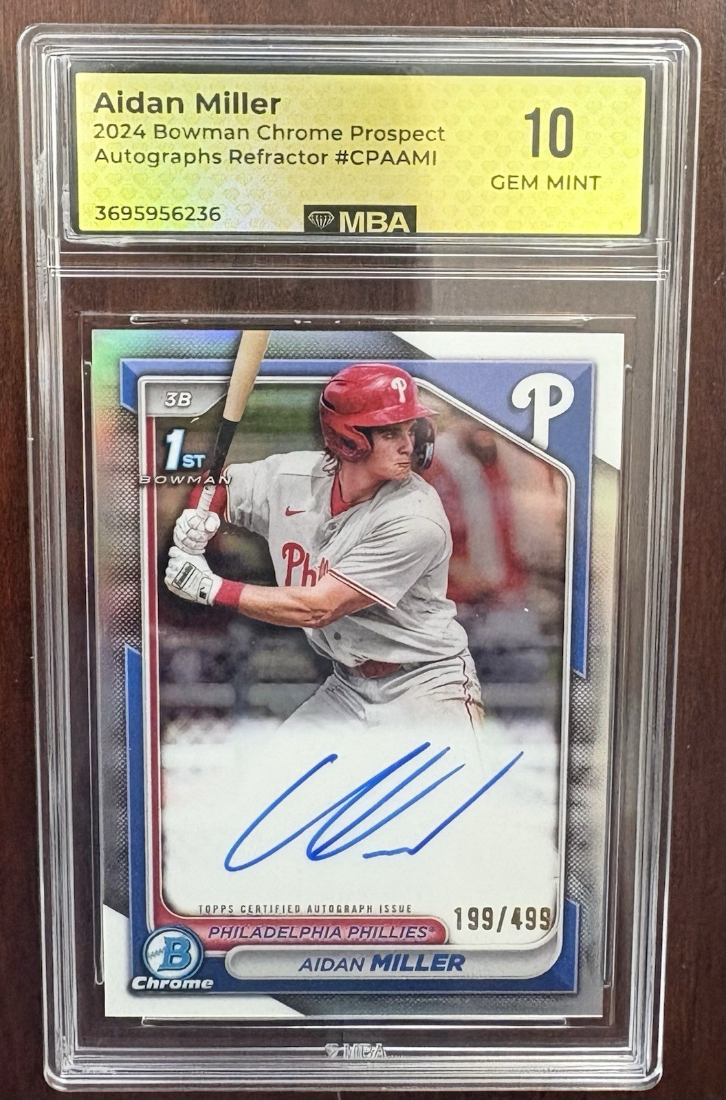 Aidan Miller 2024 Bowman Chrome 1st Bowman Auto Refractor #199/499 MBA 10 Gem