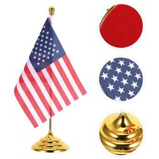 American Desk Flag Set - Mini USA Table Flags with Metal Pole & Stand -