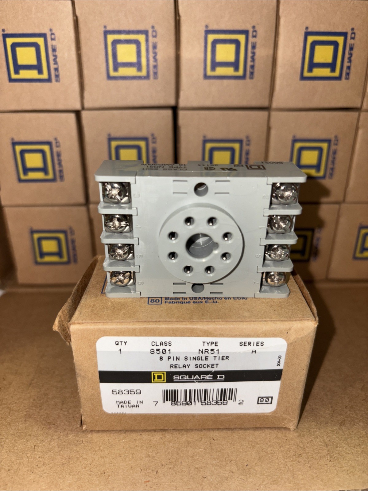 Square D 8501 NR51 Relay Socket – 8-Pin Single Tier, Class 8501