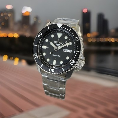 Seiko 5 Automatic Black Dial Steel Bracelet Men's Watch SRPD55 New