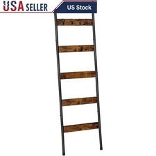 Multi-Purpose Blanket Ladder Towel Rack Space Saving 5 Shelf Design W/ Hooks New