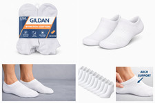 Gildan Men's No Show Socks, Pack of 12, White, W/ Arch Support  Shoe Size 6-12