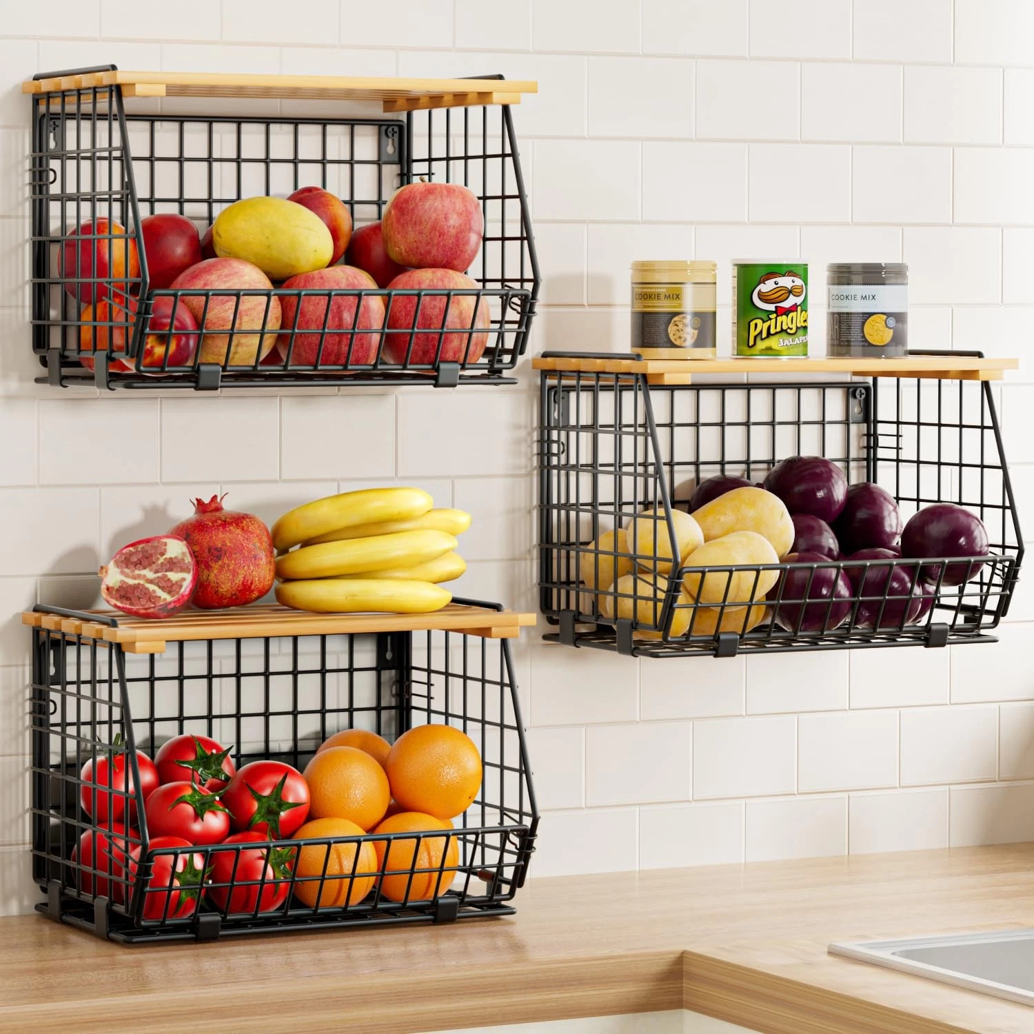 GGIU Wire Fruit Basket for Kitchen Storage: Hanging and Counter Basket for Ve...
