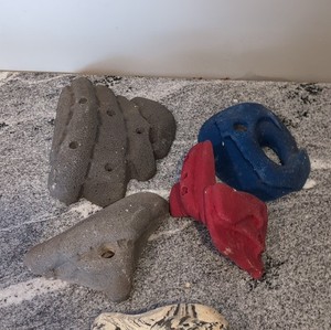 Gray Red Blue Textured Climbing Holds Set