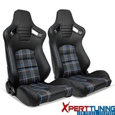 Universal Pair Of Reclinable Black Racing Seats Dual Slider Blue Stitching Universal Pair Of Reclinable Black Racing Seats Dual Slider Blue Stitching