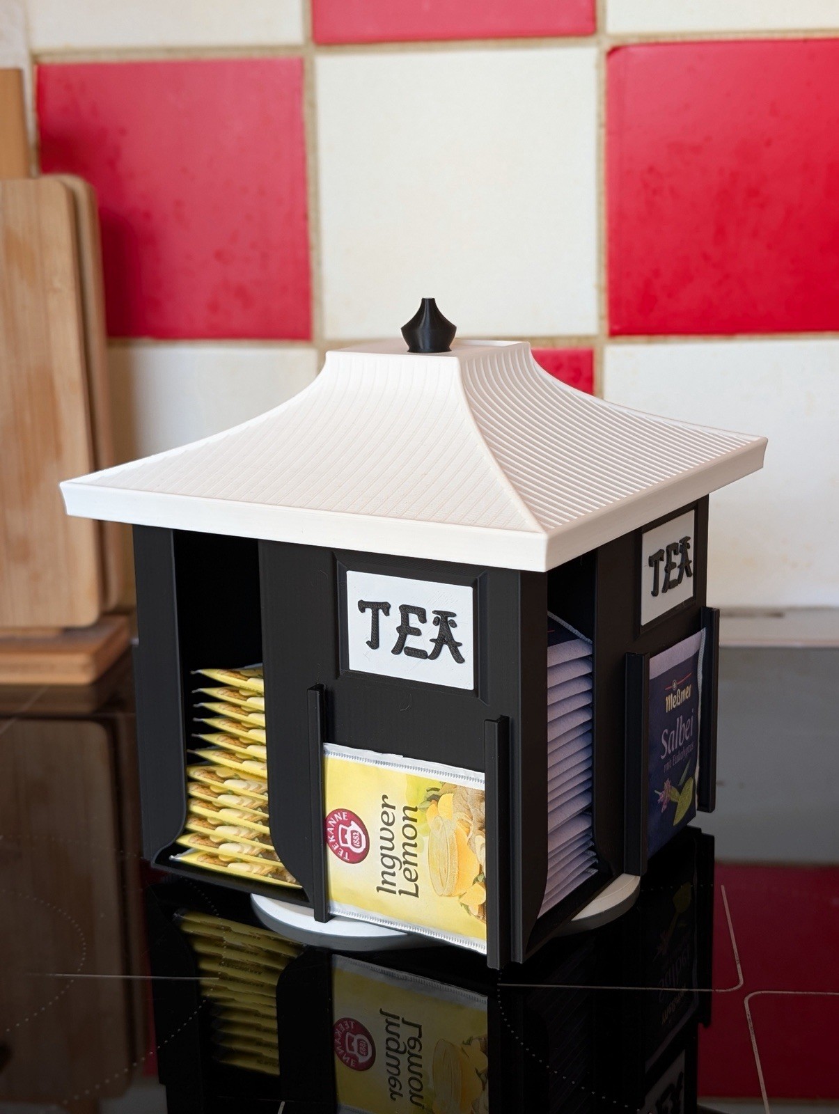 Tea Organizer Rotating Japanese Tea Dispenser Tea Bag Organizer (Beige Or Black)