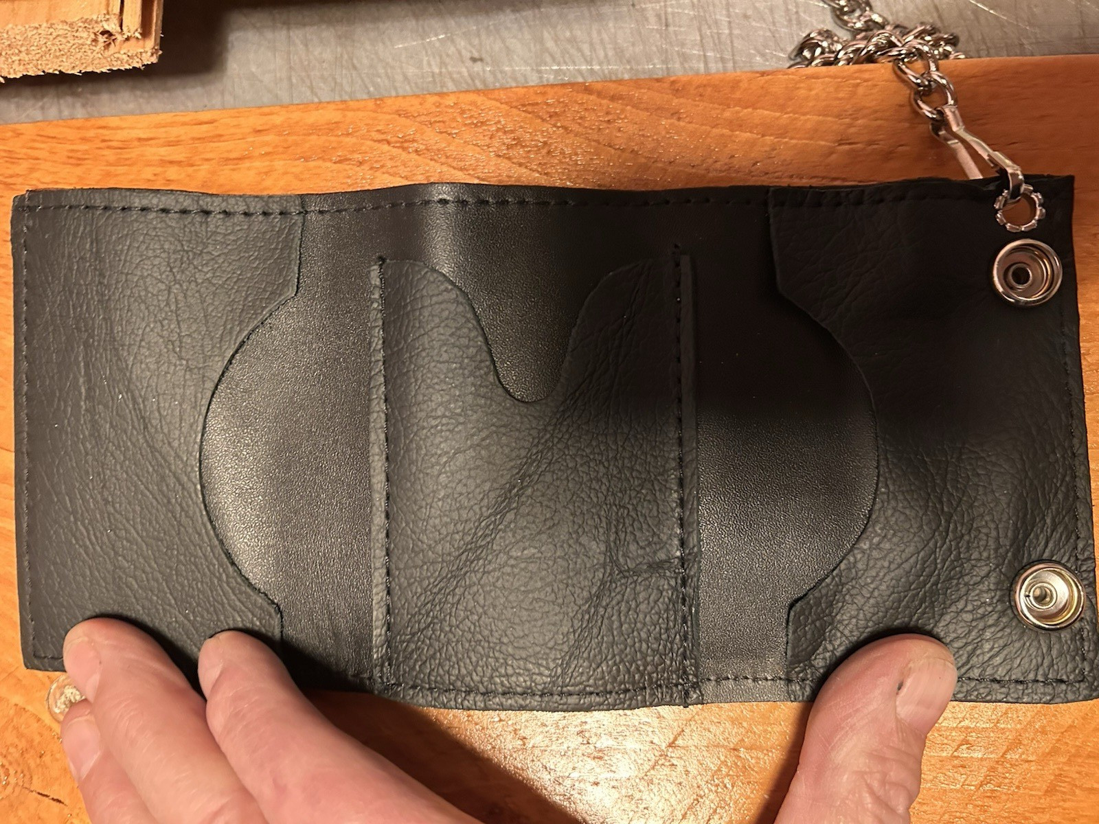 Antiqued Leather Chain Trifold Wallet with Deer Image...Made in USA...Ships Free