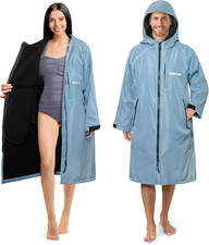 Swim Parka Men Women, Unisex Hooded Changing Robe Water Resistant Fleece, Swimmi