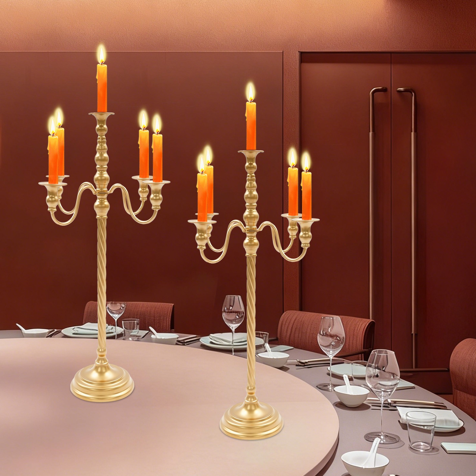 S 5 Arm Metal Candlestick Stand For Taper Candles Gold