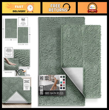 Chenille Bathroom Rugs Set - Machine Washable Non-Slip Bath Mats, Quick Dry, 17x