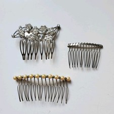 Elegant Vintage Silver Tone Hair Comb 1 Rhinestone 1 Pearl Bridal Prom Wedding