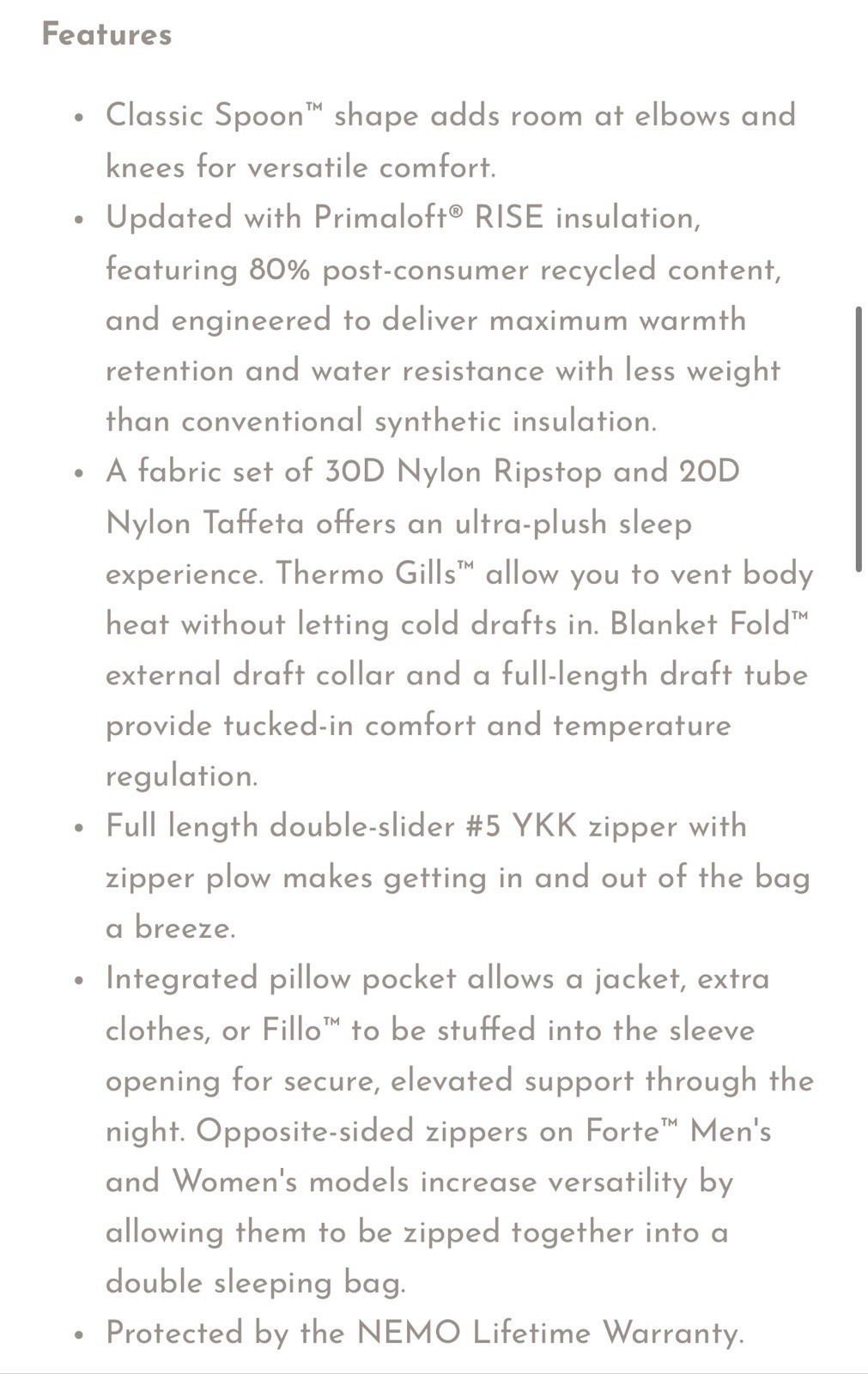 Nemo Equipment Forte 35 Women's Sleeping Bag Backpacking Bag Twilight Aurora New