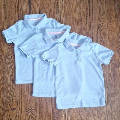3 Wonder Nation Girls Light Blue Solid Knit Collared Button Polo Shirt S 6-6X