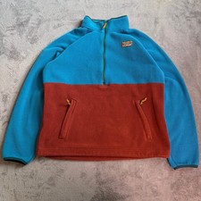 LL Bean Mountain Classic Fleece Jacket Mens L Blue Colorblock Half Zip Pullover