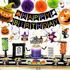 Halloween Birthday Party Decorations Banner Balloons Cake Topper Set