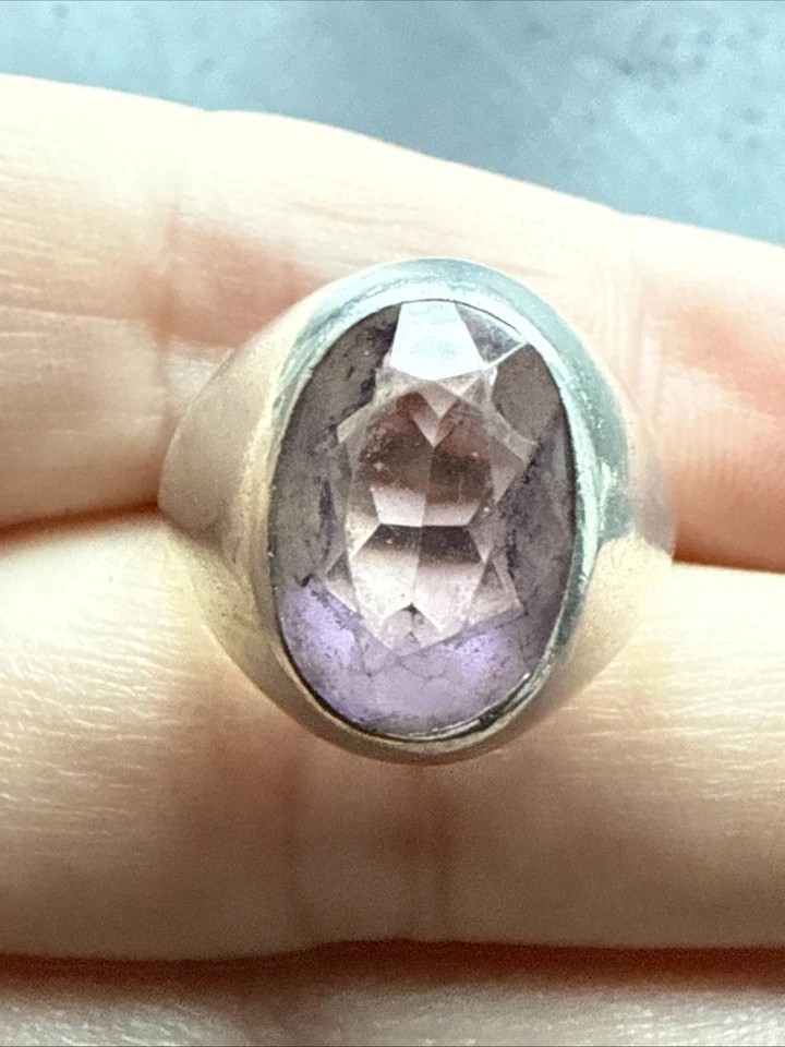 Ancienne Bague En Argent Massif 925 Jonc Alliance Anneaux Créateur améthyste 