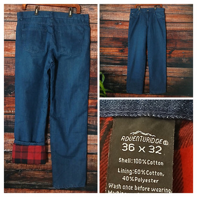 Adventuridge Flannel Lined Jeans 36X32 Straight Leg Dark Blue Denim Zip Fly Mens