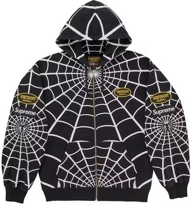 Supreme Vanson Leathers Spider-Man Zip Up Hooded Sweatshirt - Size Large