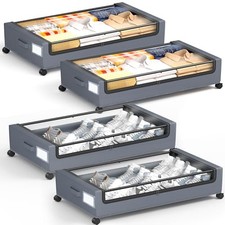 Under Bed Storage with Wheels, Square Under Bed Storage Containers 4 Pack Gray