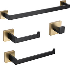 4-Piece Bathroom Hardware Set Black and Brushed Gold Towel Bar Holder Set Stainl