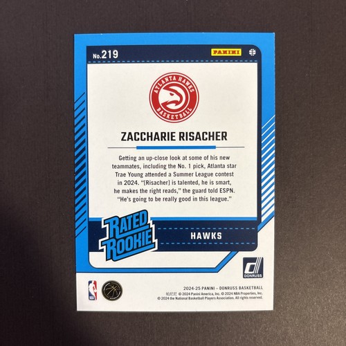 2024-25 Panini Donruss - Rated Rookie Zaccharie Risacher #219 Wedges (RC) - Picture 2 of 2