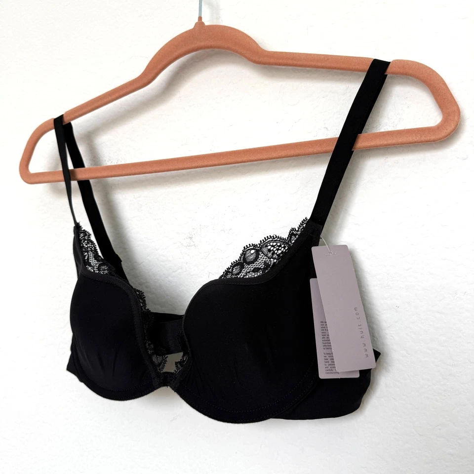 Sujetador Huit Paris Mujer Talla 36A Negro Encaje Ribete Con Aros Balconette Coqueta Elegante Foto 2 de 4