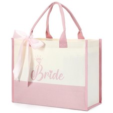 Bride Canvas Tote Bag Bridal Shower Gift Bag Wedding Gift with Bow for Brides...